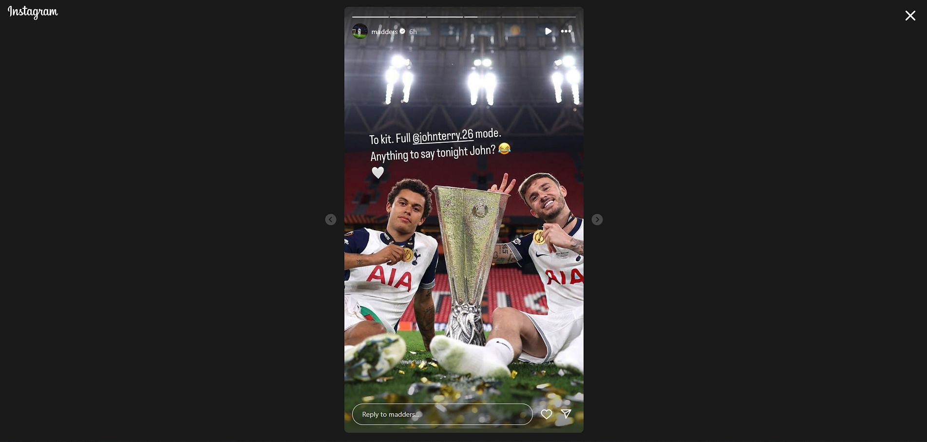 James Maddison celebrates Spurs' Europa League triumph